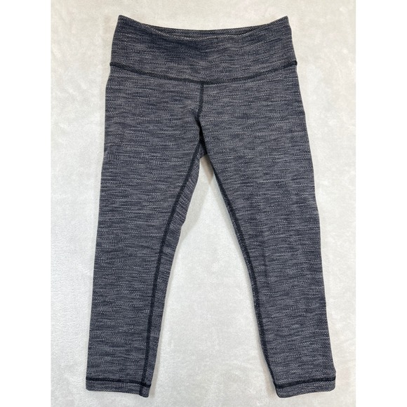 Lululemon Leggings Womens 4 Black Grey Crop Textured - Picture 1 of 6